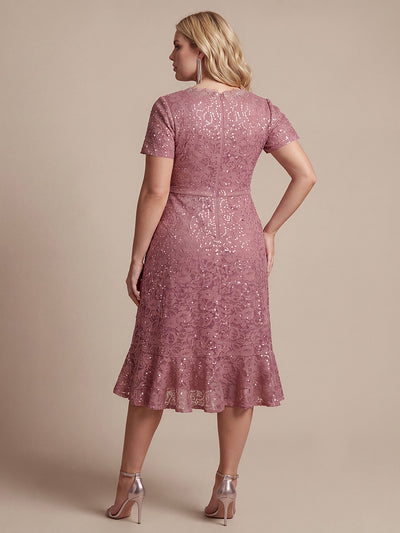 Plus Size Lace High Low Wedding Guest Dress #color_Purple Orchid