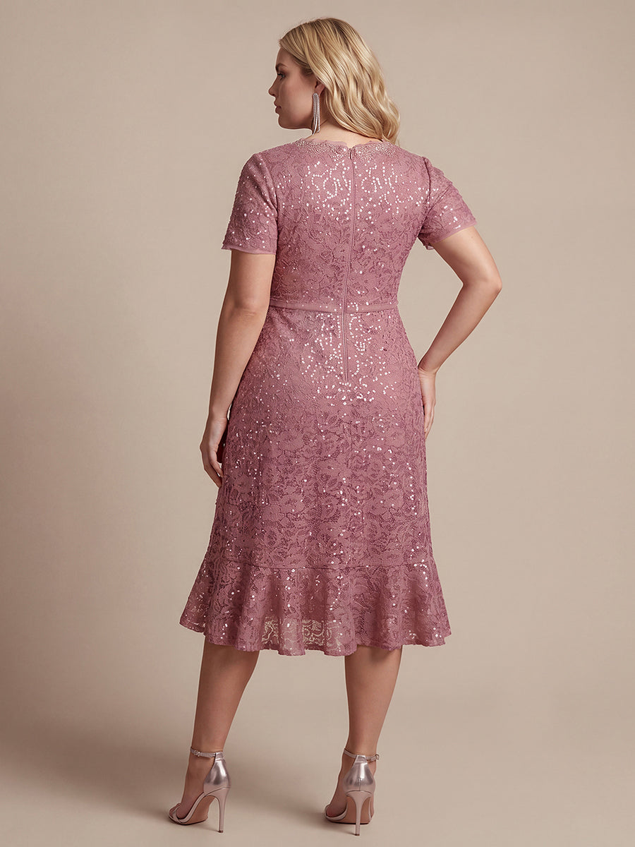 Plus Size Lace High Low Wedding Guest Dress #color_Purple Orchid