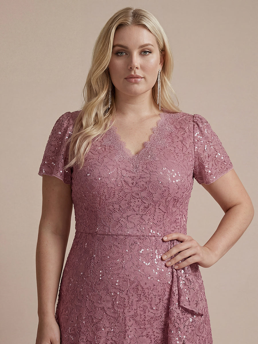 Plus Size Lace High Low Wedding Guest Dress #color_Purple Orchid