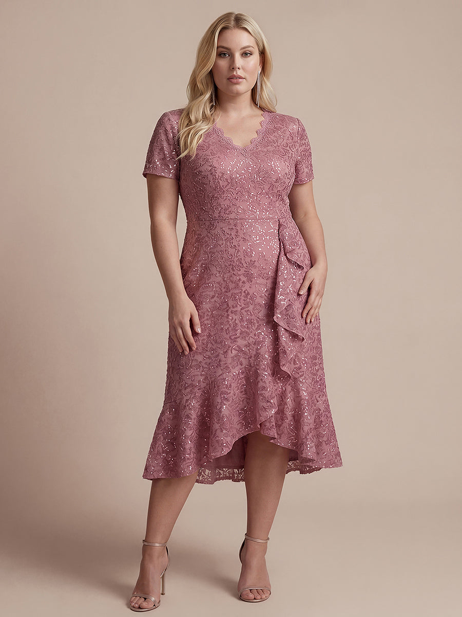 Plus Size Lace High Low Wedding Guest Dress #color_Purple Orchid