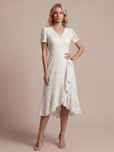 Sequin Lace High Low Wedding Guest Dress