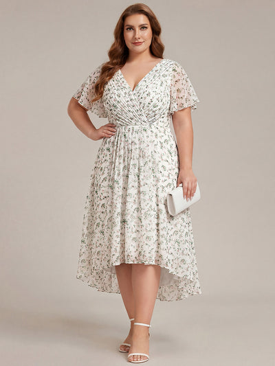 ever FAYE|Plus Size V-Neck Pleated Chiffon Midi Wedding Guest Dress