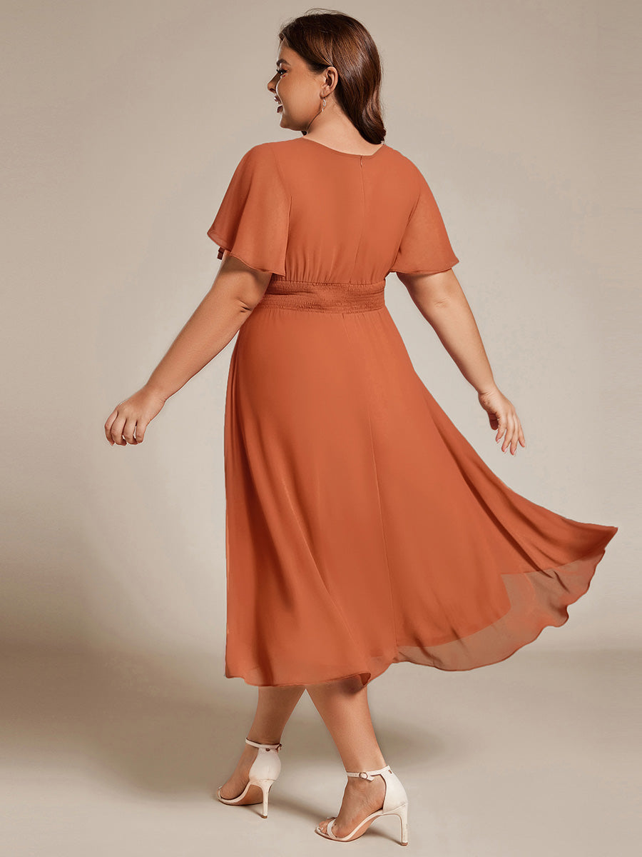 Chic A-Line Pleated Knee-Length Flowy Chiffon Wedding Guest Dress #color_Brandied Melon