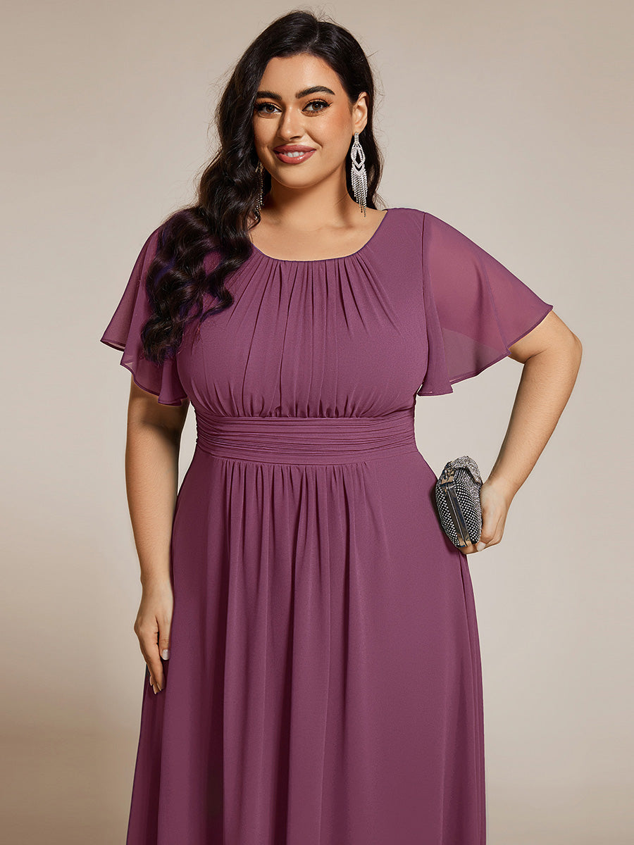 Chic A-Line Pleated Knee-Length Flowy Chiffon Wedding Guest Dress #color_Damson