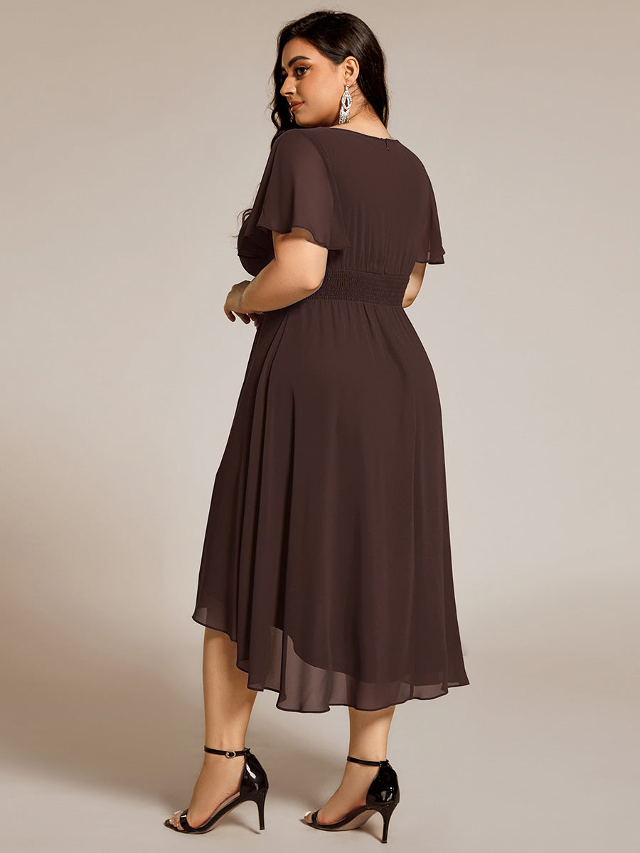 Chic A-Line Pleated Knee-Length Flowy Chiffon Wedding Guest Dress #color_Espresso