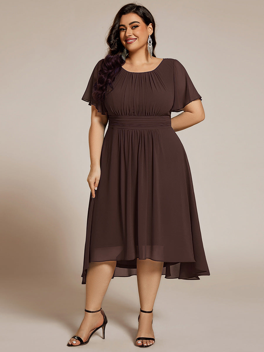 Chic A-Line Pleated Knee-Length Flowy Chiffon Wedding Guest Dress #color_Espresso