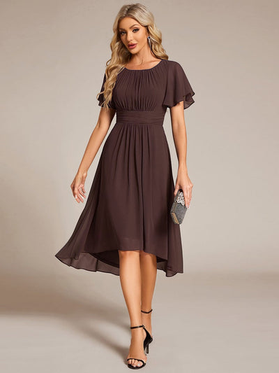 Chic A-Line Pleated Knee-Length Flowy Chiffon Wedding Guest Dress #color_Espresso