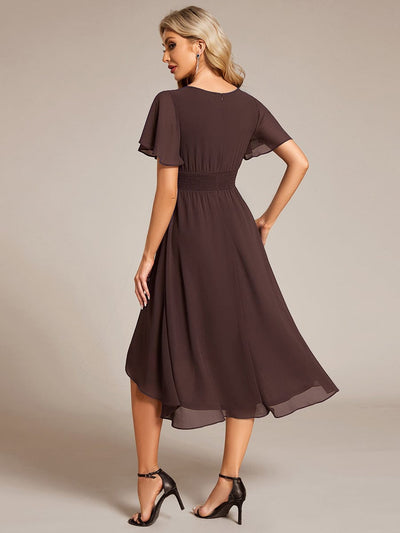 Chic A-Line Pleated Knee-Length Flowy Chiffon Wedding Guest Dress #color_Espresso
