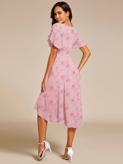 Chic A-Line Pleated Knee-Length Flowy Chiffon Wedding Guest Dress #color_Light Purple Roses