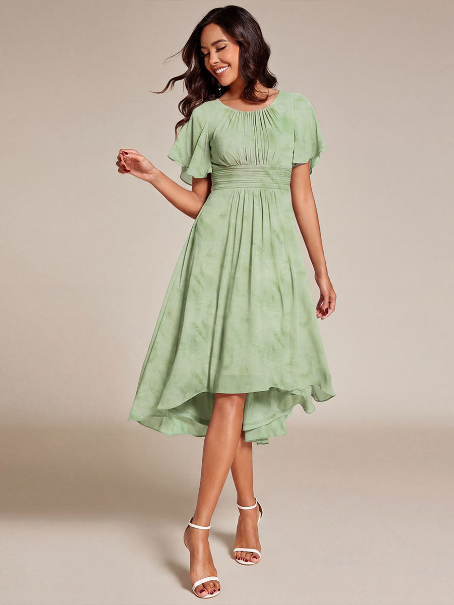 Chic A-Line Pleated Knee-Length Flowy Chiffon Wedding Guest Dress #color_Light Green Roses