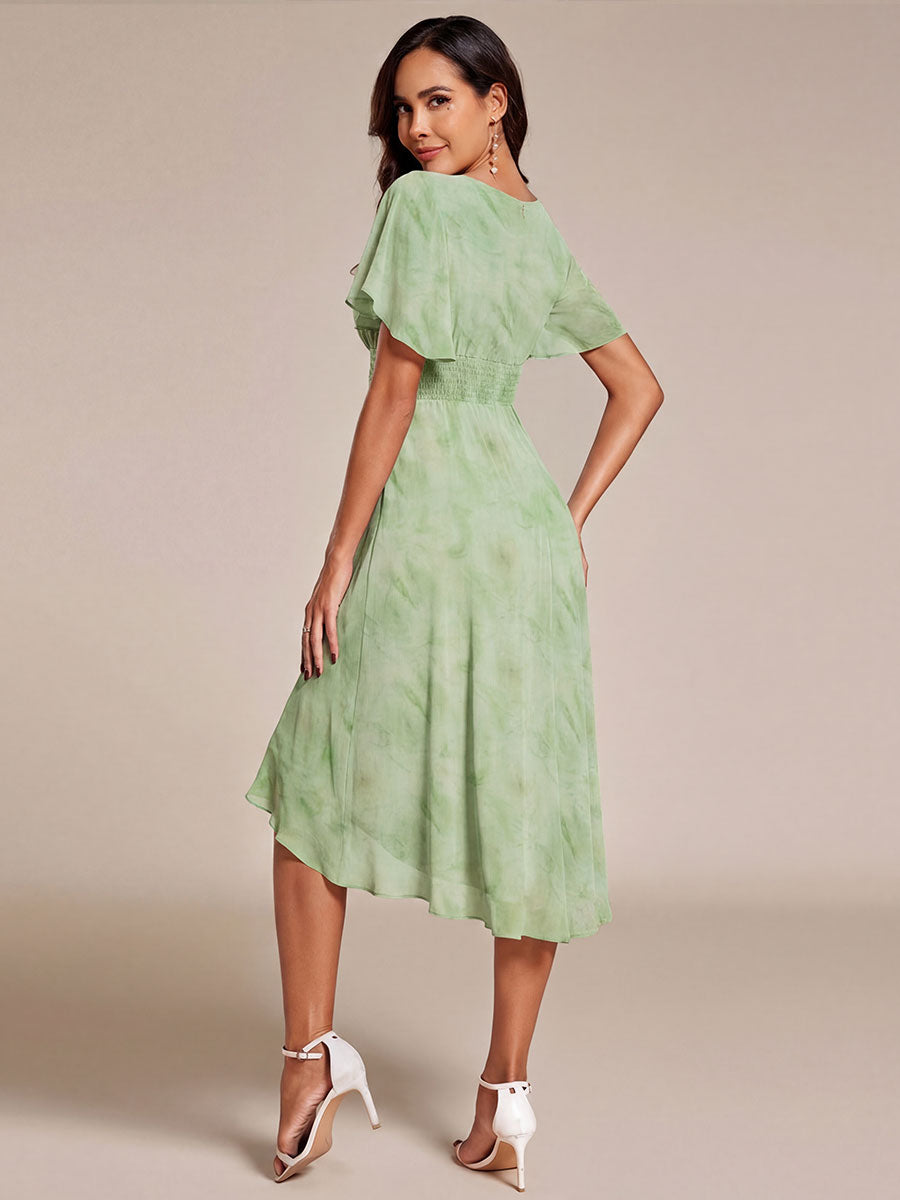Chic A-Line Pleated Knee-Length Flowy Chiffon Wedding Guest Dress #color_Light Green Roses