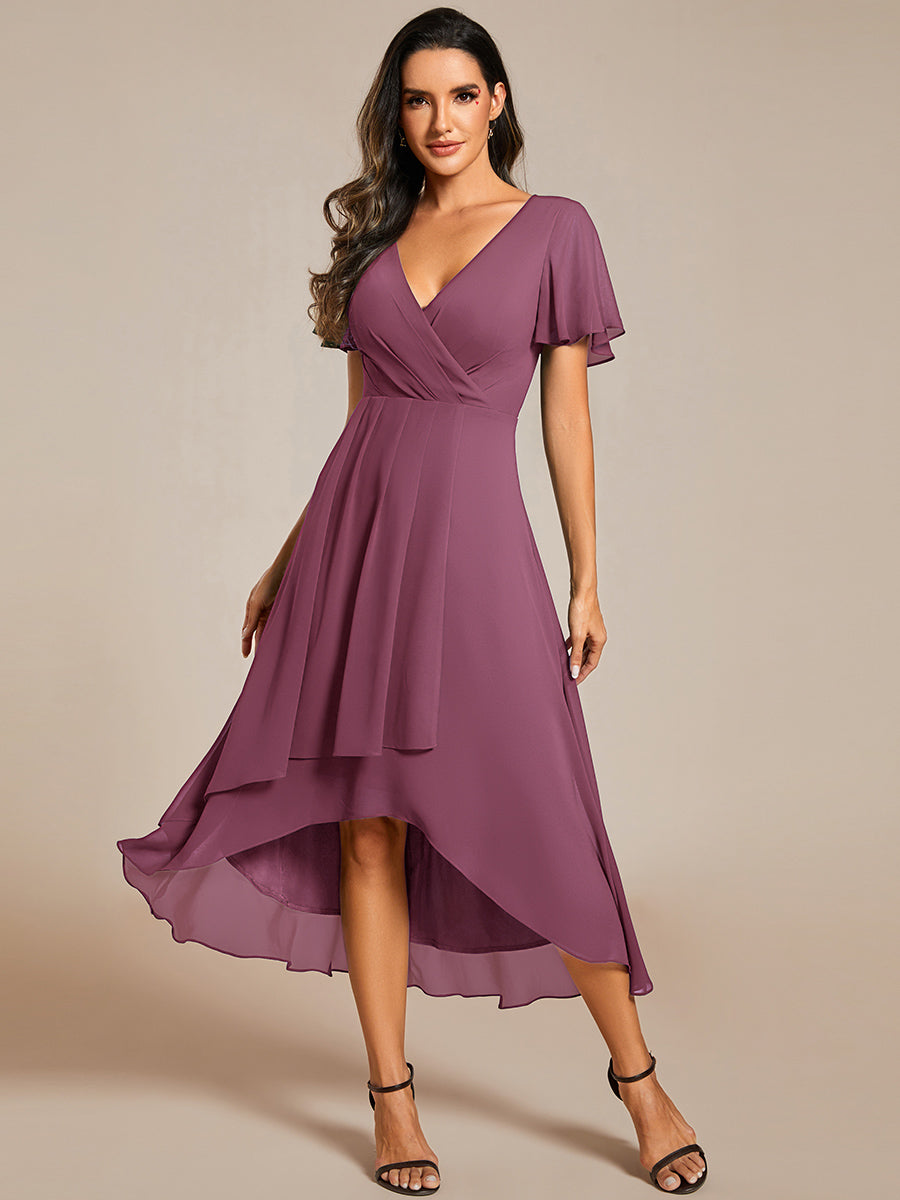 A-Line Pleated Chiffon Tie-Waist Bridesmaid Dress #color_Damson