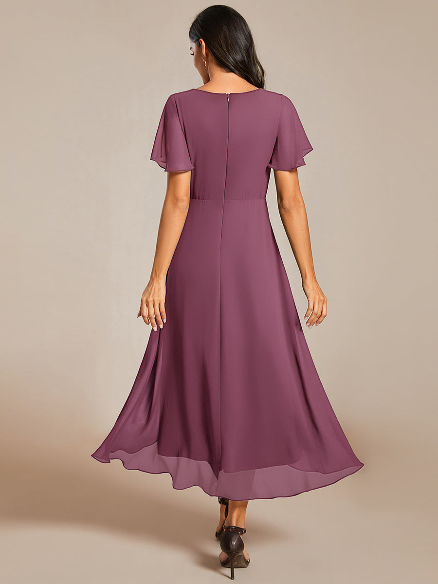 A-Line Pleated Chiffon Tie-Waist Bridesmaid Dress #color_Damson