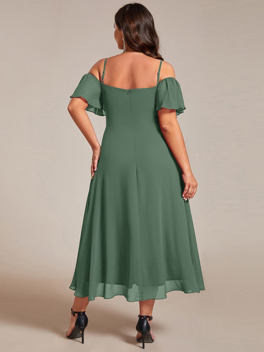 Spaghetti Strap Cold Shoulder Chiffon A-Line Midi Wedding Guest Dress #color_Eucalyptus