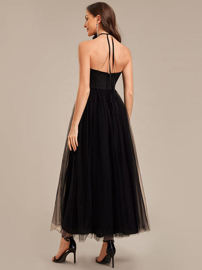 Tie-Front Satin Sleeveless Wedding Guest Dress #color_Black