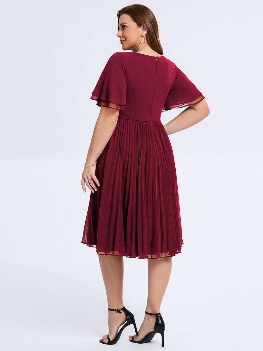 Plus Size Pleated Chiffon Wedding Guest Dress #color_Burgundy