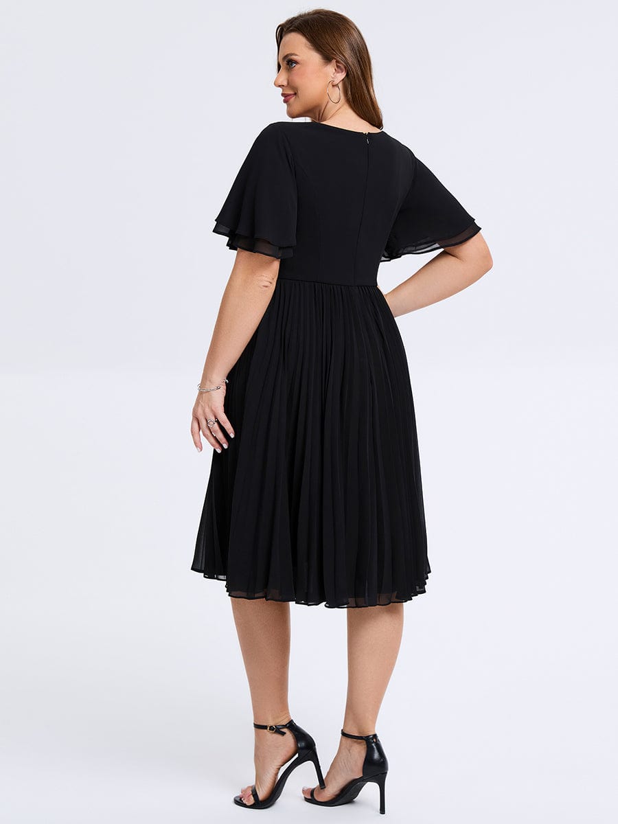 Plus Size Pleated Chiffon Wedding Guest Dress #color_Black