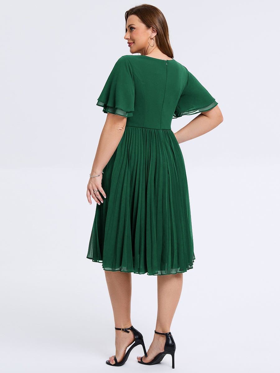 Plus Size Pleated Chiffon Wedding Guest Dress #color_Dark Green