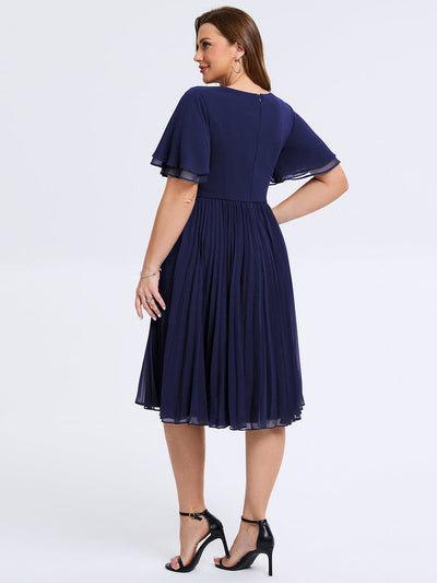 Plus Size Pleated Chiffon Wedding Guest Dress #color_Navy Blue