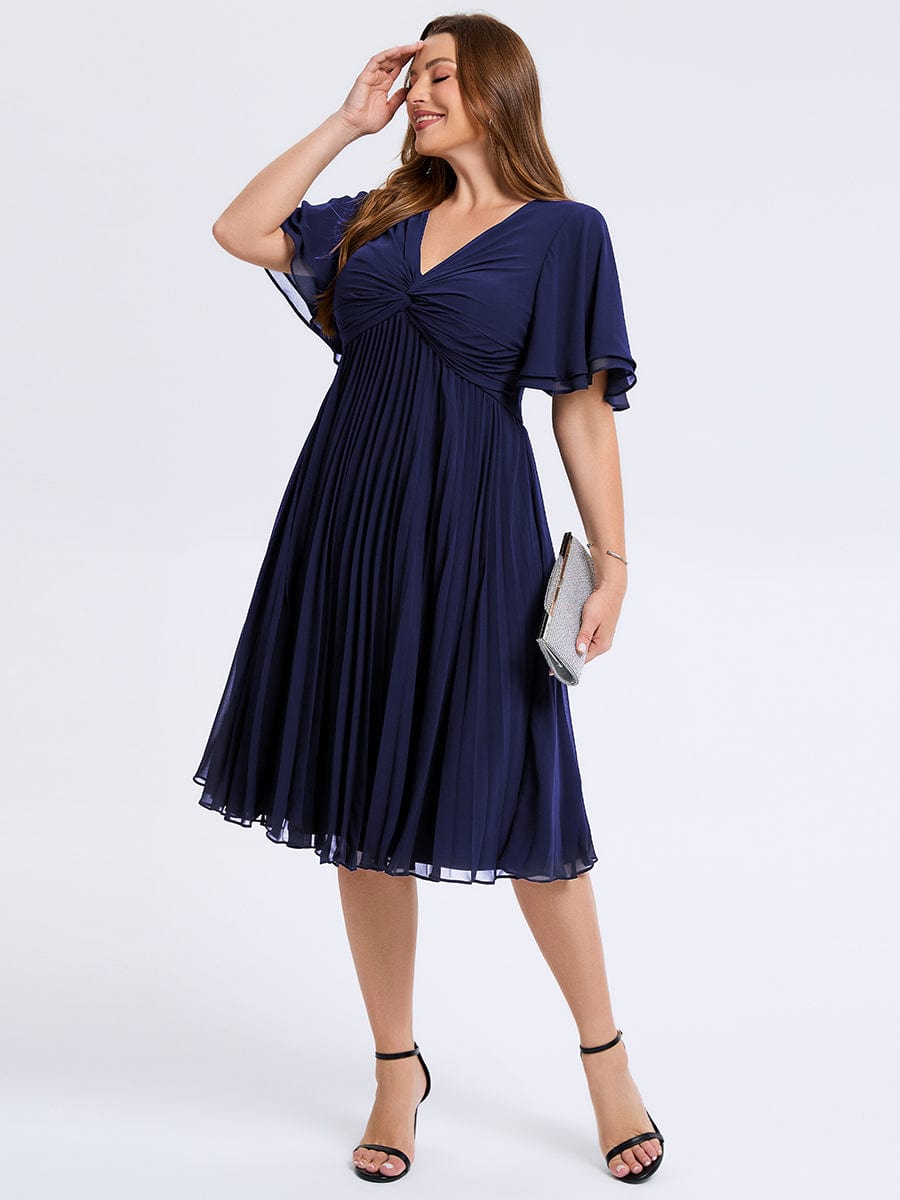 Plus Size Pleated Chiffon Wedding Guest Dress #color_Navy Blue