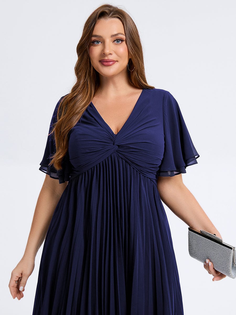 Plus Size Pleated Chiffon Wedding Guest Dress #color_Navy Blue