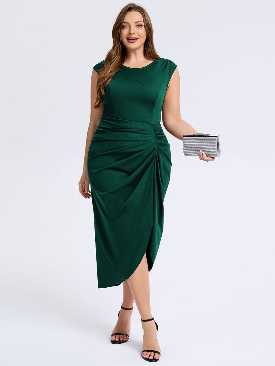 Plus Size Slit Bodyon Wedding Guest Dress #color_Dark Green