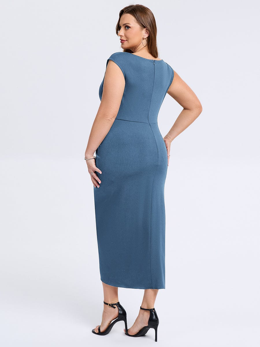 Plus Size Slit Bodyon Wedding Guest Dress #color_Dusty Blue