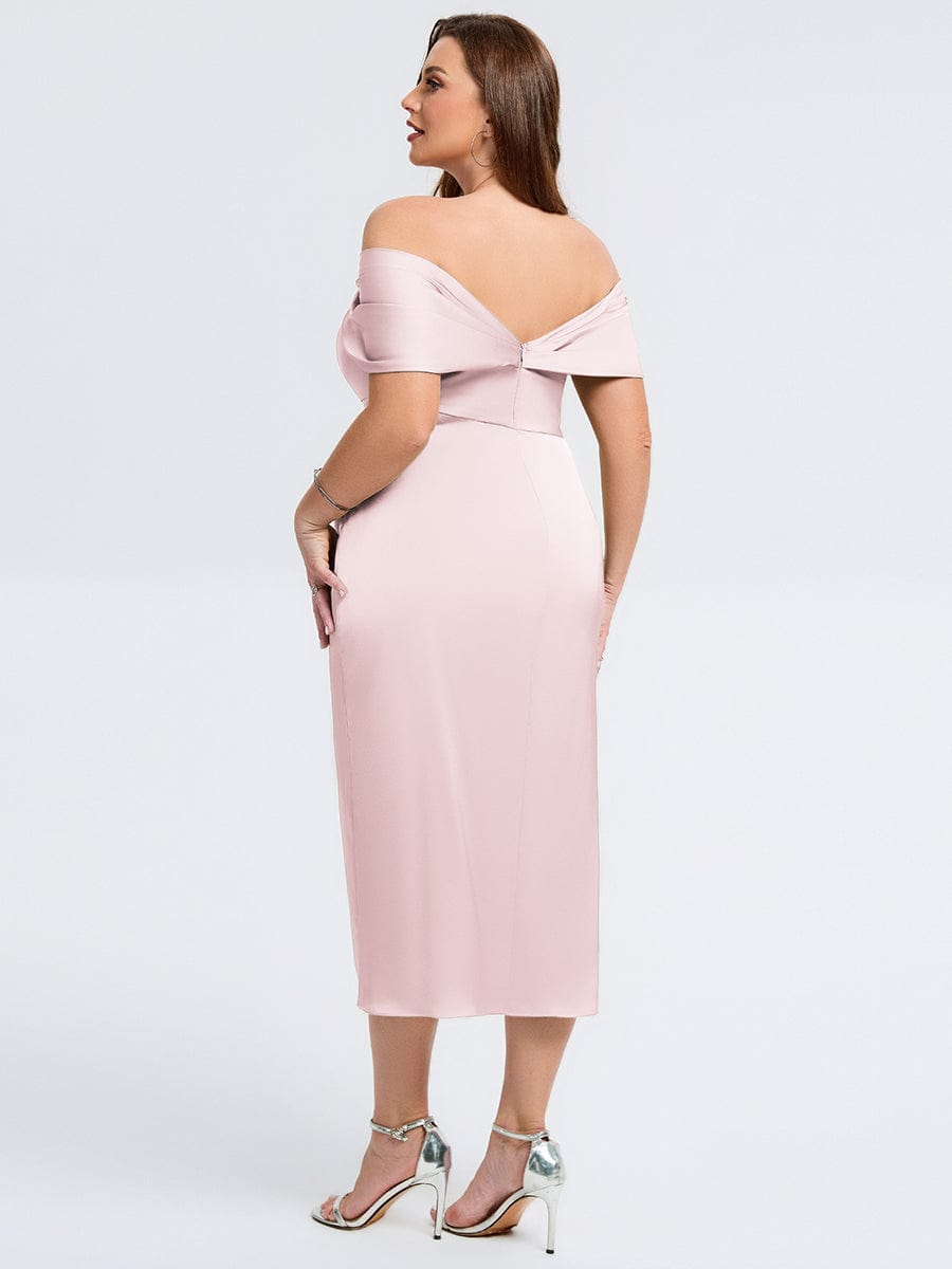 Plus Size Slit Satin Wedding Guest Dress #color_Pink