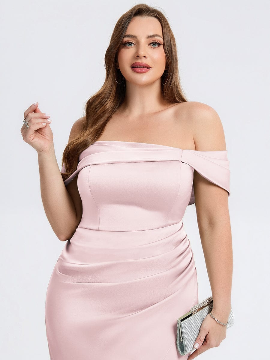 Plus Size Slit Satin Wedding Guest Dress #color_Pink