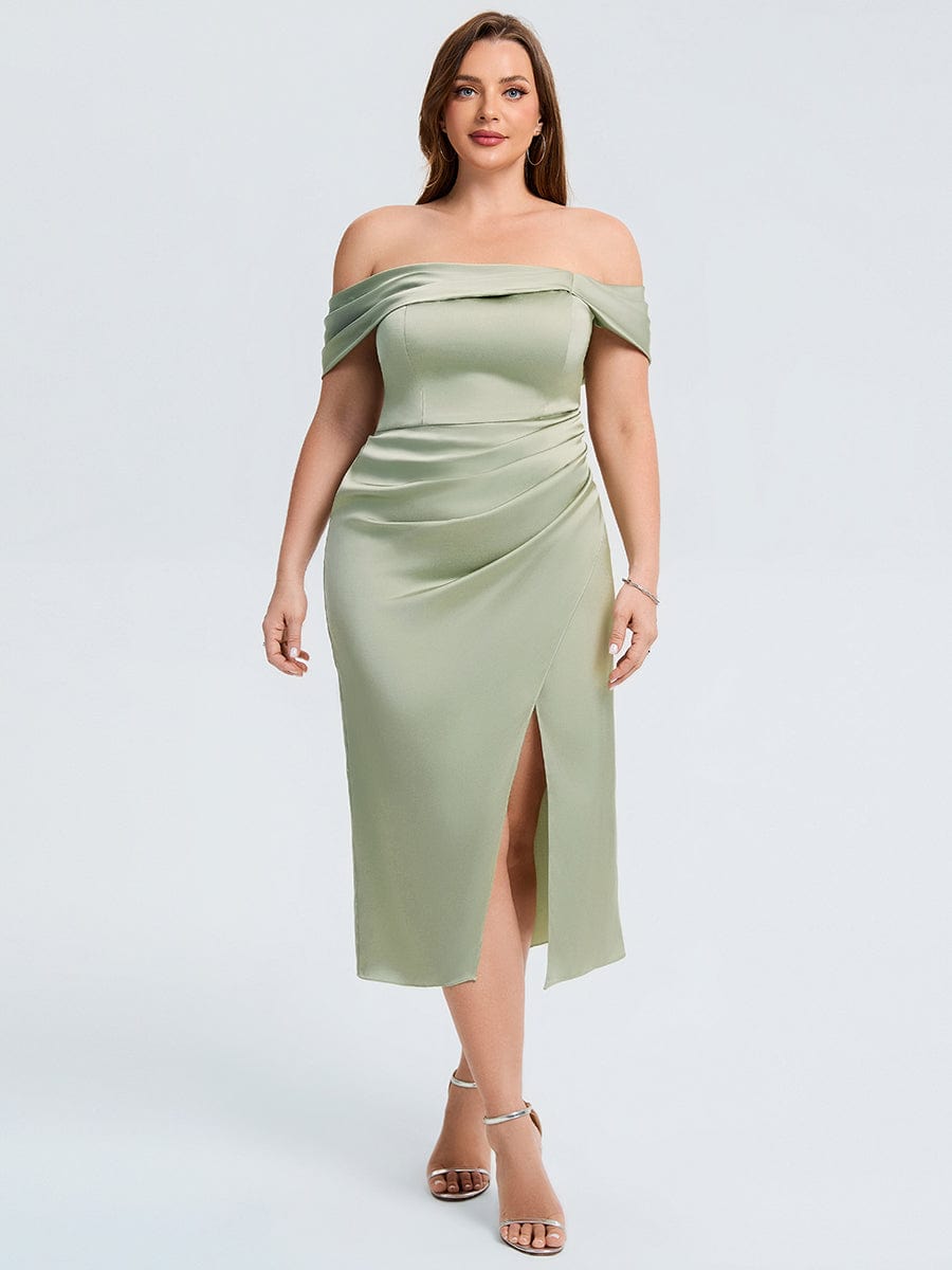Ever-Pretty Plus Size Satin Satin Dress with Slit - Elegant Evening Attire Ever-Pretty Plus Size Satin Satin Dress with Slit - Elegant Evening Attire