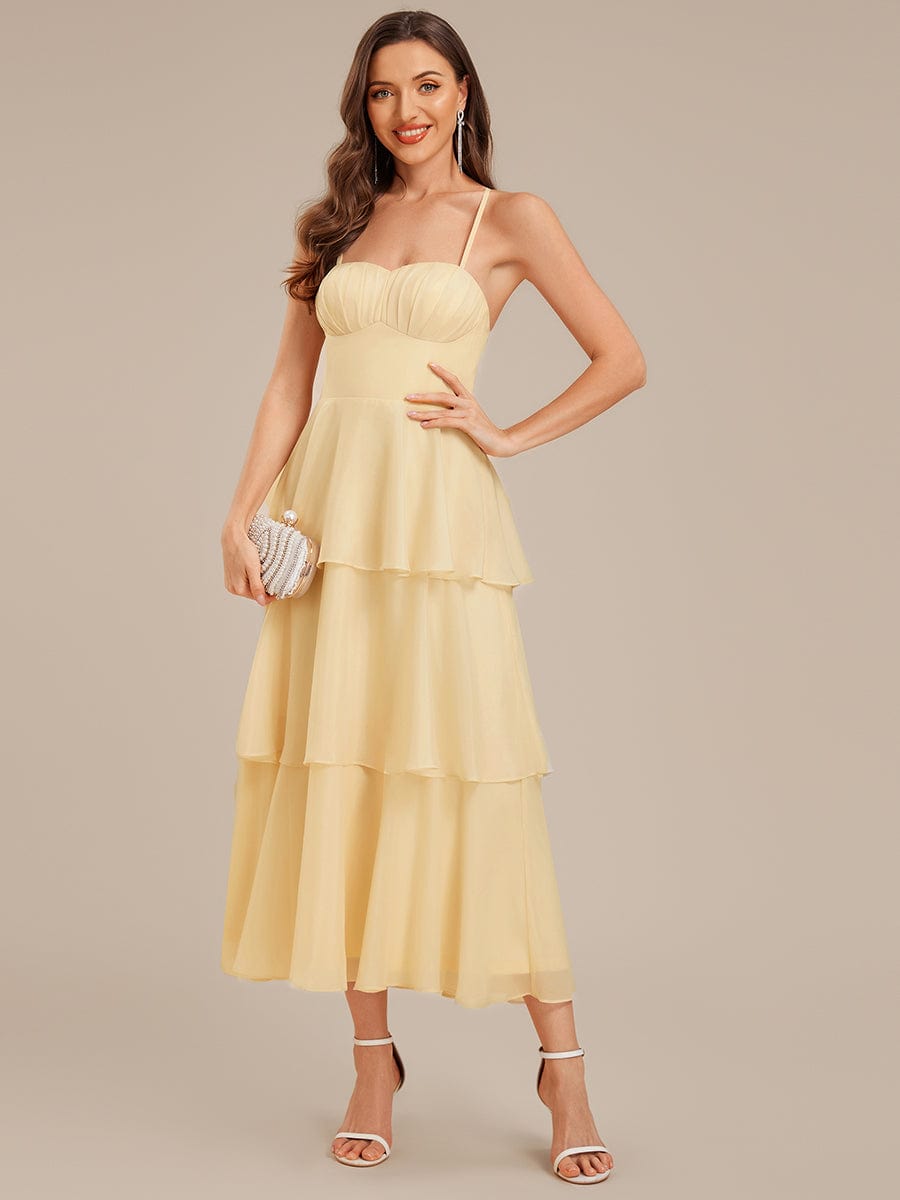 Tie Knot Chiffon Sleeveless Wedding Guest Dress #color_Yellow