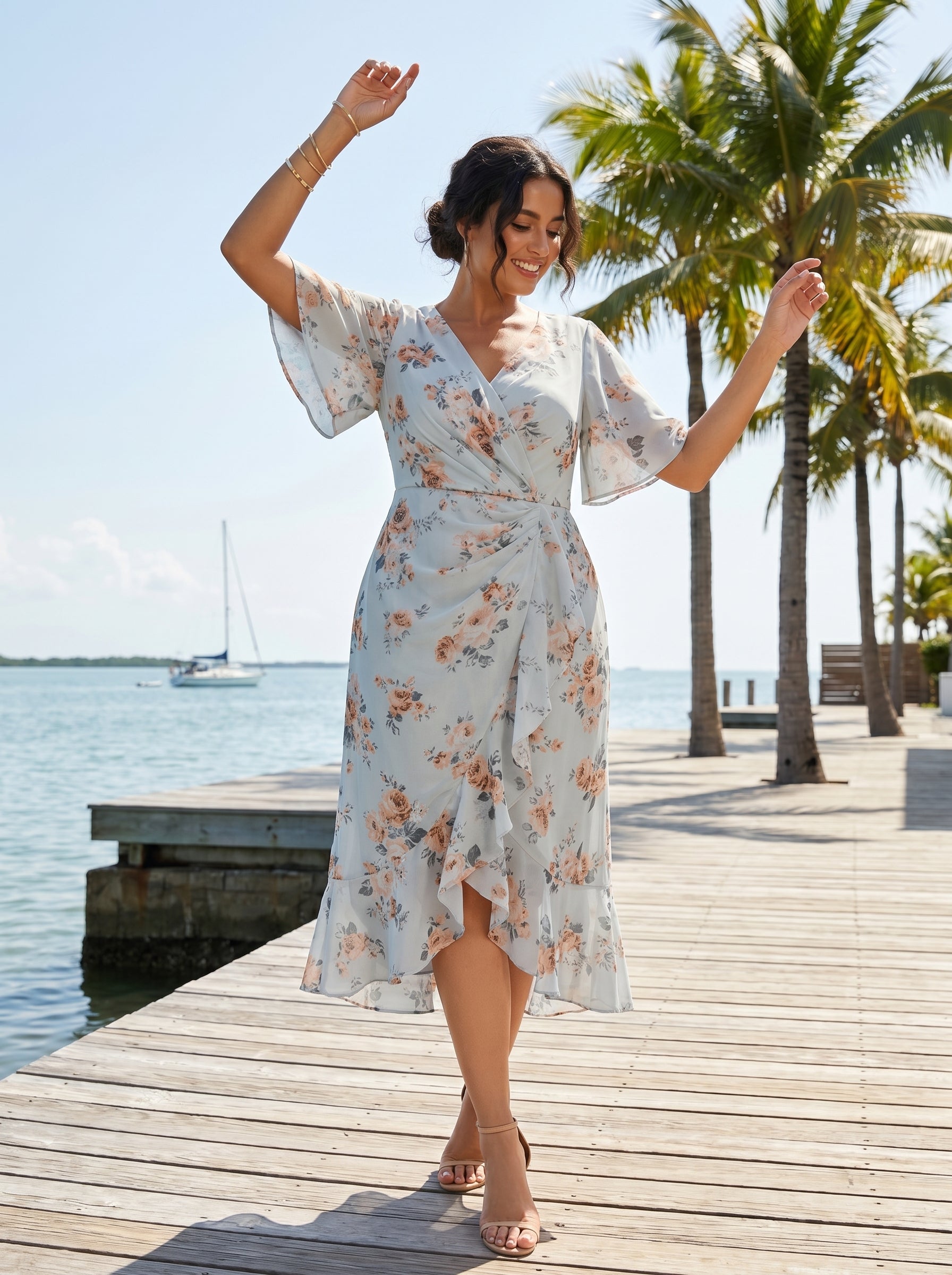Ever-Pretty Plus Size Floral Mermaid Dress with Flutter Sleeves – Spring & Summer Style