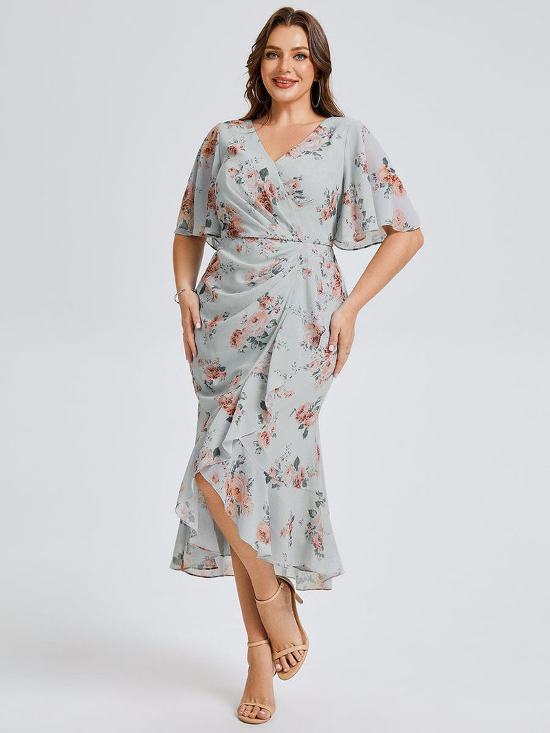 Plus Size Floral Chiffon Wedding Guest Dress for Elegant Occasions
