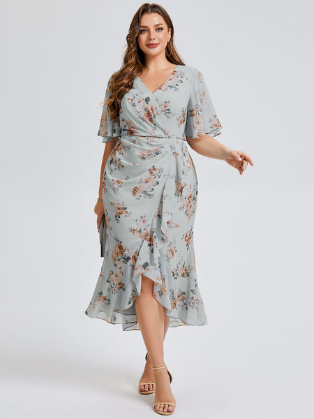 Flower-Pattern Chiffon Long Mermaid Dress ワンピース (2色) A-Line Sweetheart Floor Length Chiffon Bridesmaid Dress
