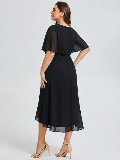 Plus Size Printed Bodycon V-Neck Midi Dress #color_Black