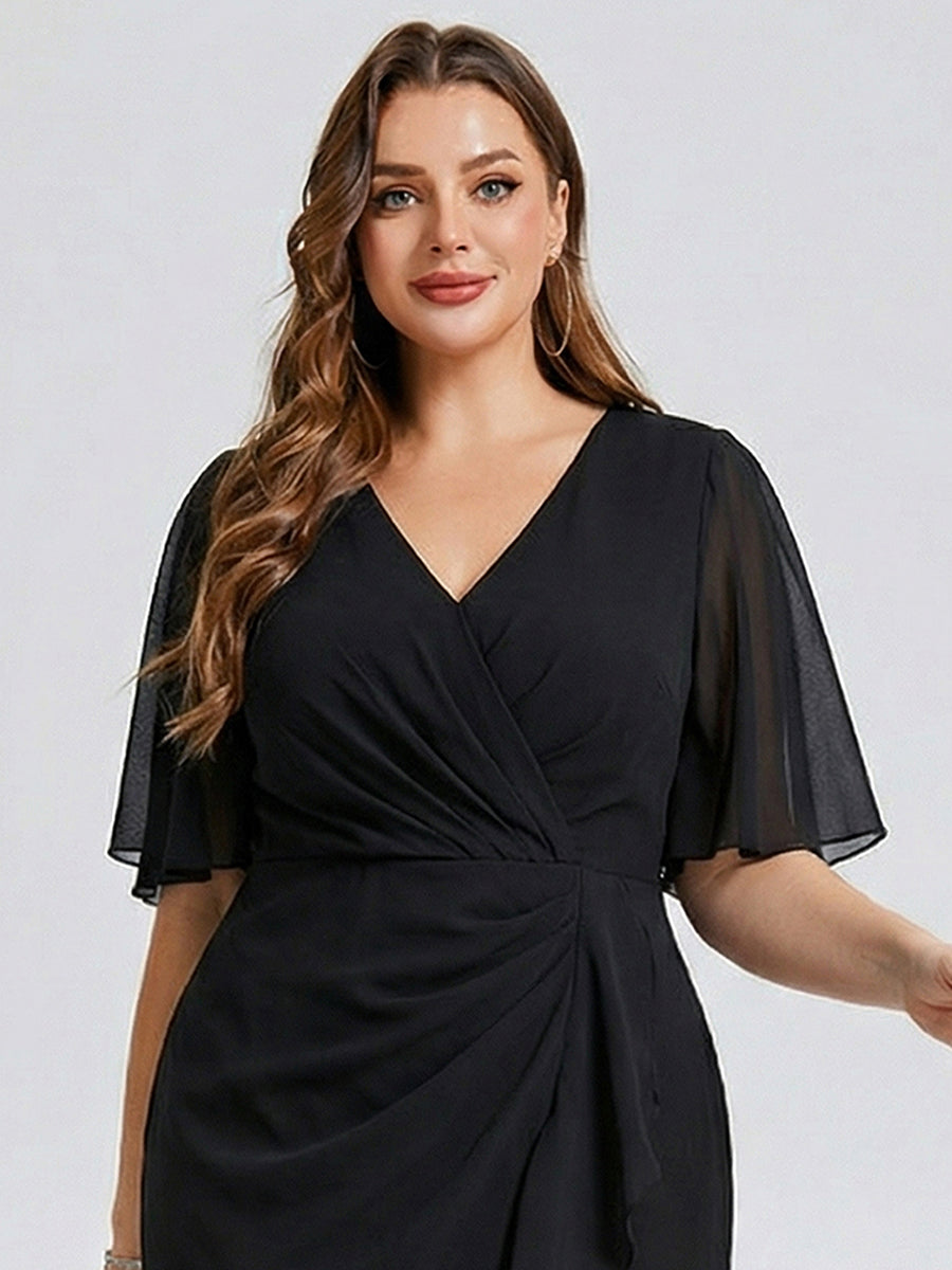 Plus Size Printed Mermaid Chiffon Wedding Guest Dress #color_Black