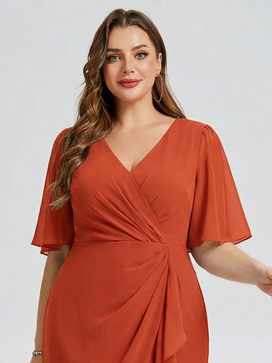 Plus Size Printed Mermaid Chiffon Wedding Guest Dress #color_Burnt Orange