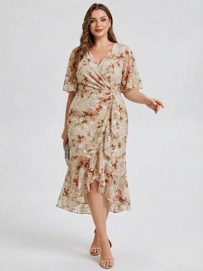 pretty FLORENCIA|Plus Size Midi Printed Mermaid Chiffon Dress