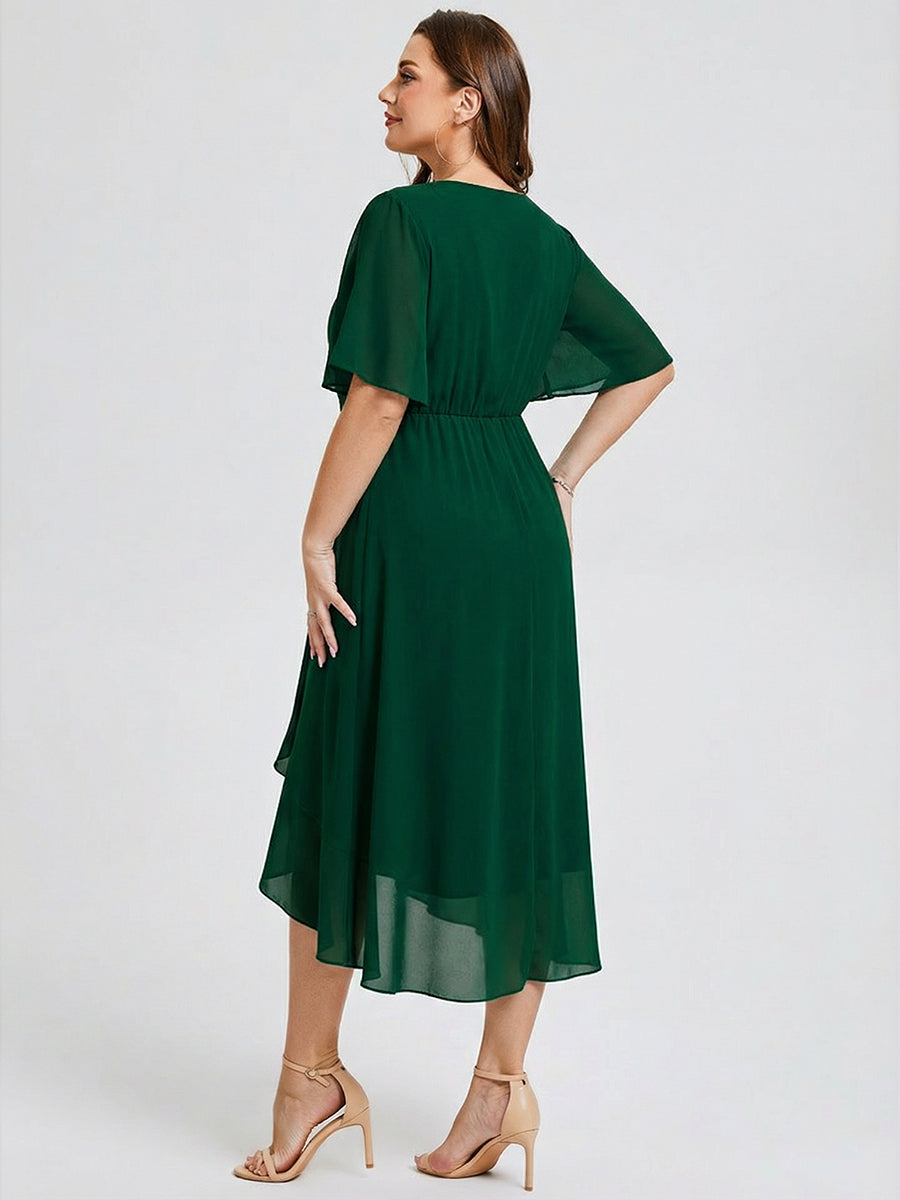 Plus Size Printed Mermaid Chiffon Wedding Guest Dress #color_Dark Green