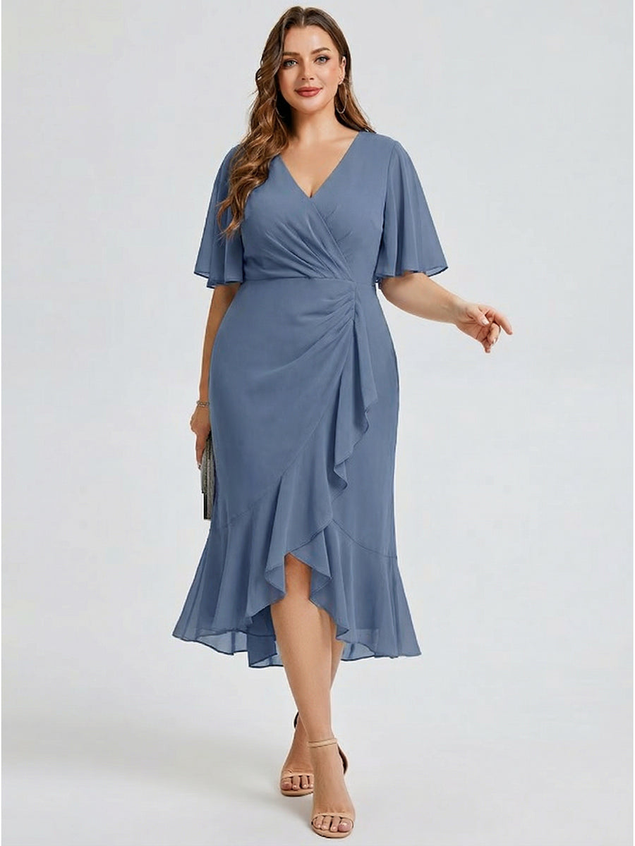 Plus Size Chiffon Midi Dress for Garden Party Events