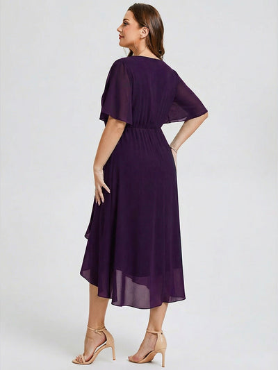 Plus Size Printed Mermaid Chiffon Wedding Guest Dress #color_Dark Purple