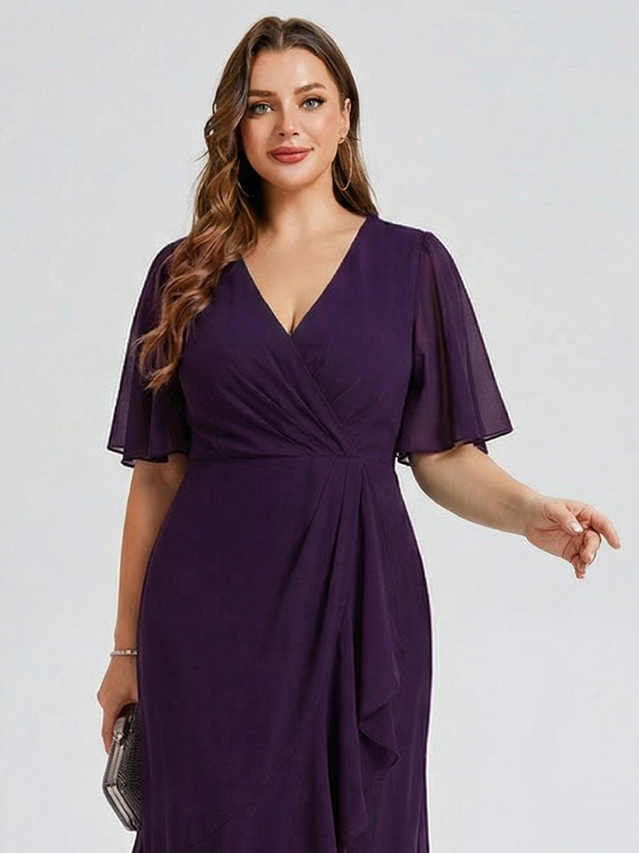 Plus Size Printed Mermaid Chiffon Wedding Guest Dress #color_Dark Purple