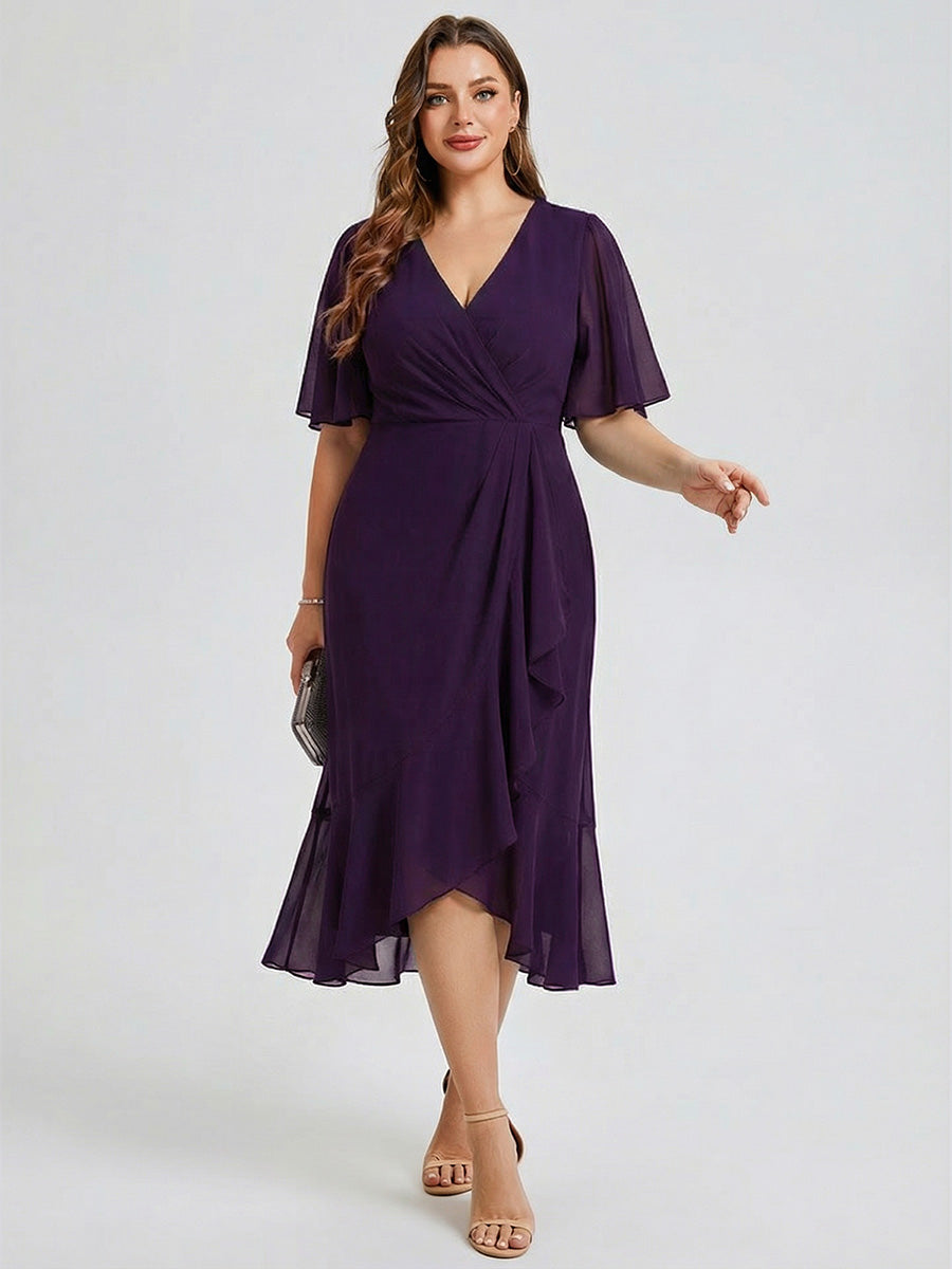 Plus Size Printed Mermaid Chiffon Wedding Guest Dress #color_Dark Purple
