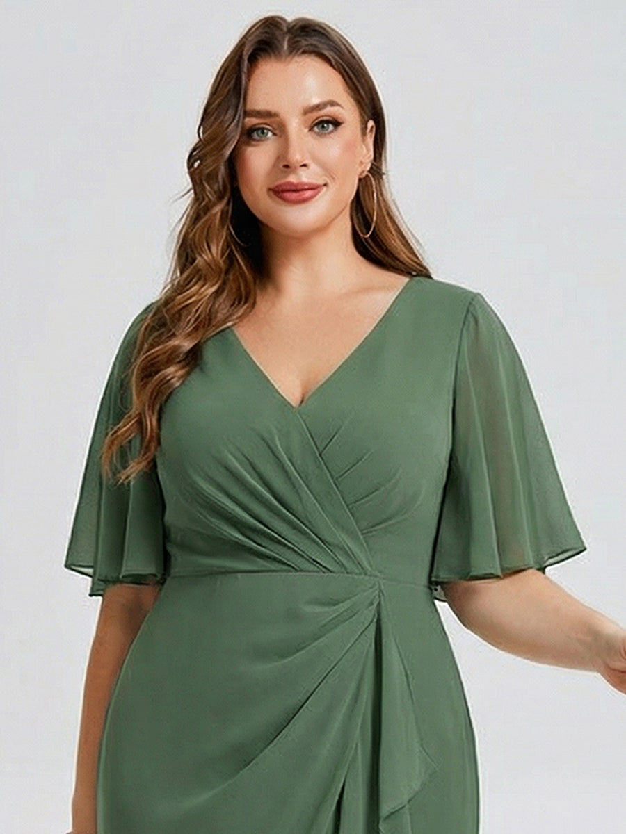 Plus Size Printed Mermaid Chiffon Wedding Guest Dress #color_Eucalyptus