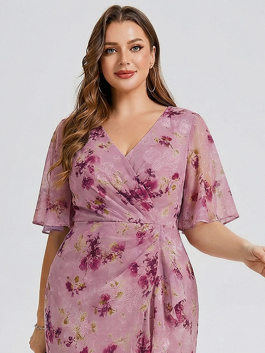 Plus Size Printed Mermaid Chiffon Wedding Guest Dress #color_Light Purple Print