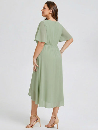 Plus Size Printed Mermaid Chiffon Wedding Guest Dress #color_Mint Green