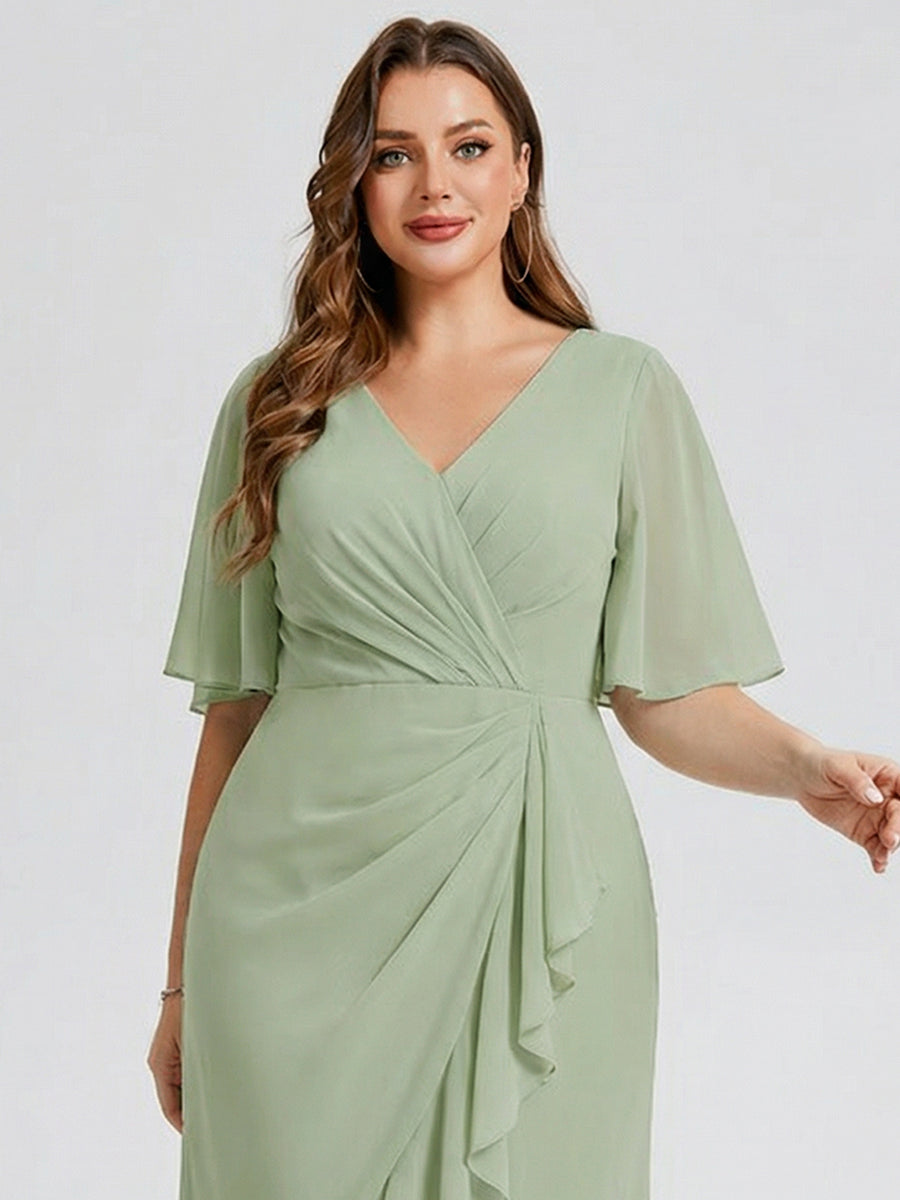Plus Size Printed Mermaid Chiffon Wedding Guest Dress #color_Mint Green