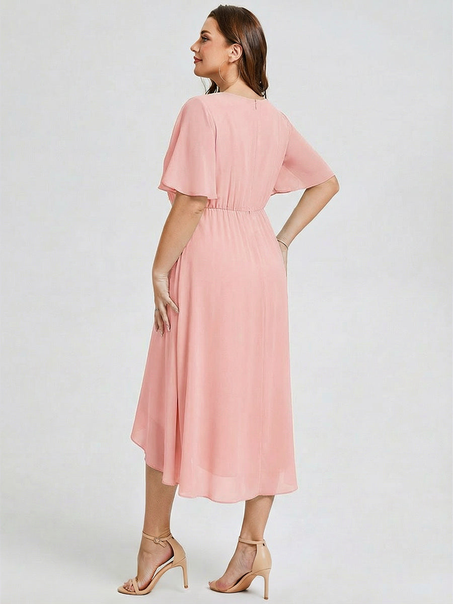 Plus Size Printed Mermaid Chiffon Wedding Guest Dress #color_Pink