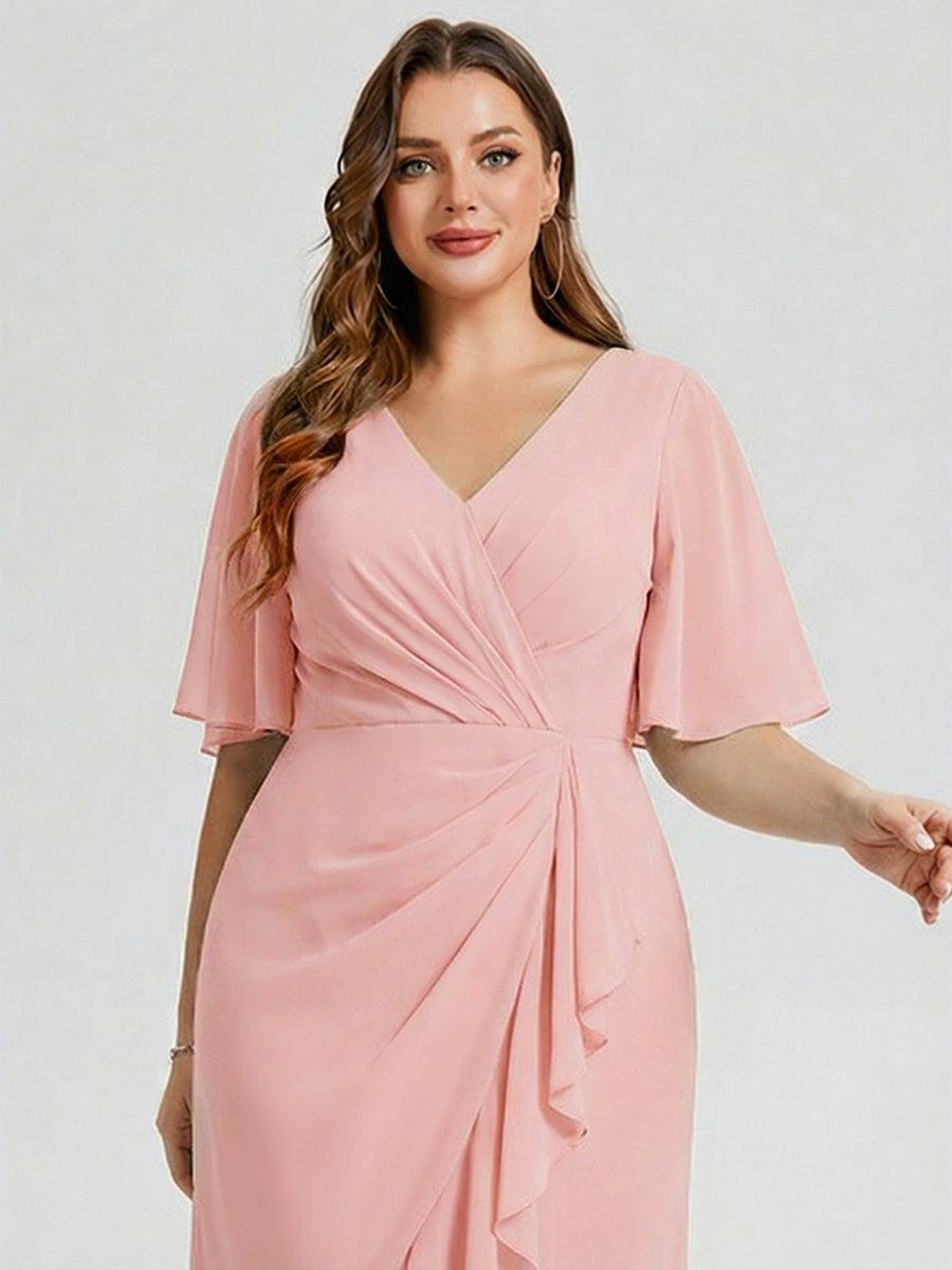 Plus Size Printed Mermaid Chiffon Wedding Guest Dress #color_Pink