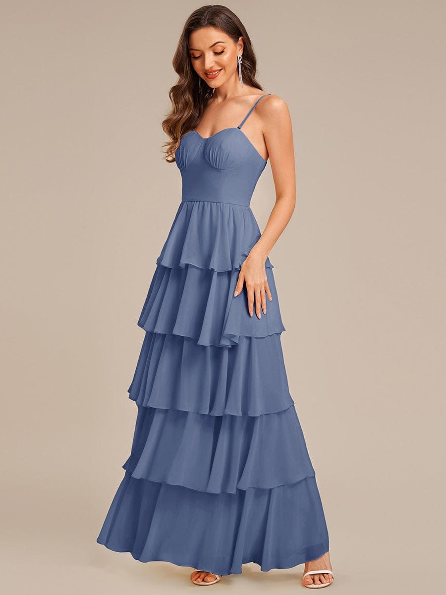 Ruffled Chiffon Sleeveless Wedding Guest Dress #color_Dusty Blue